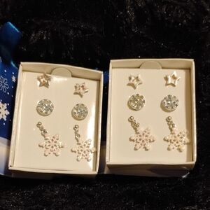 Avon Silver and White Star and Snowflake Earrings